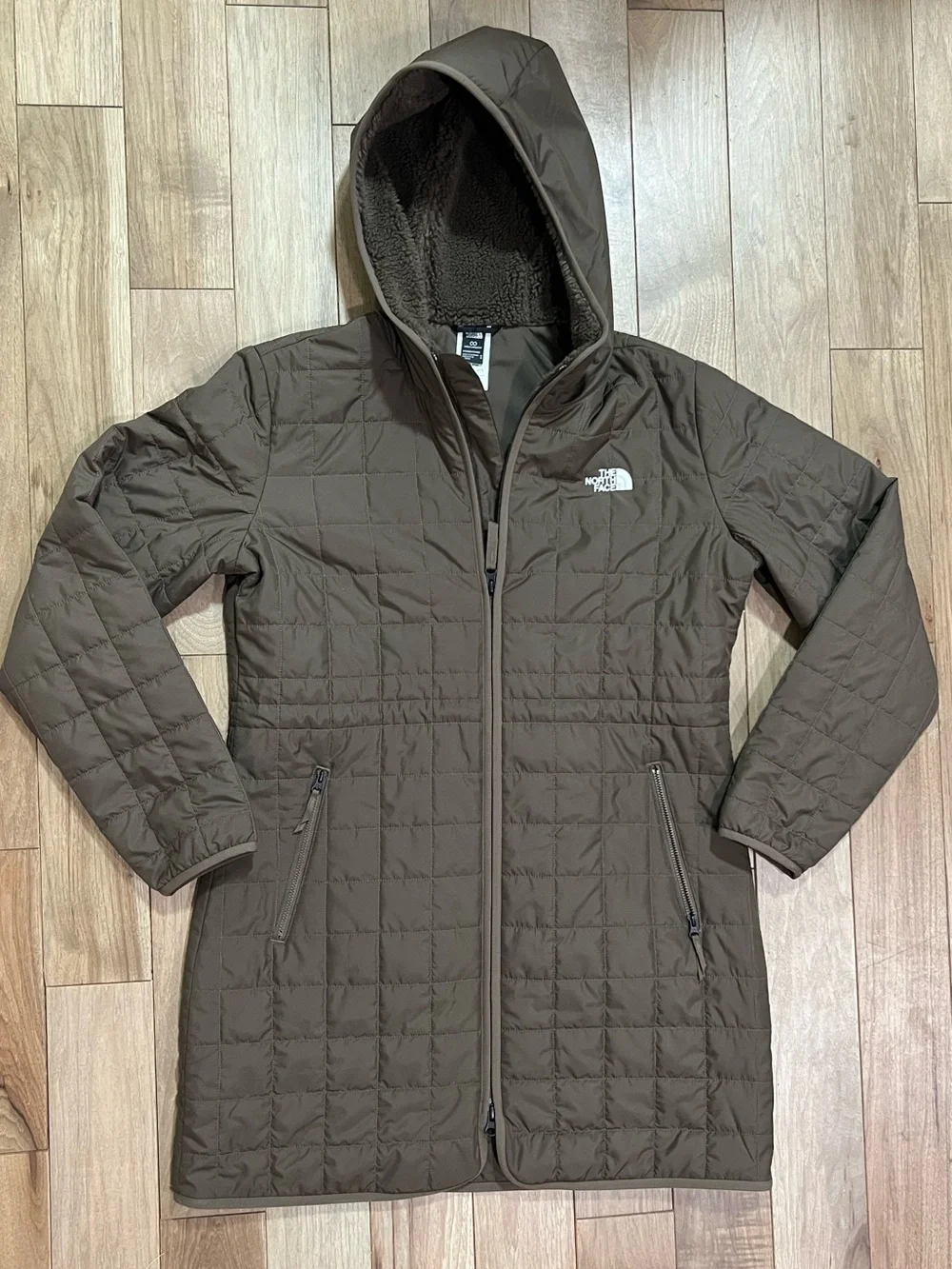 The North Face Womens Medium Brown Quilted Hooded Puffer Coat